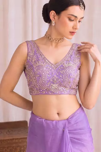 Purple ombre mirror work tissue designer saree