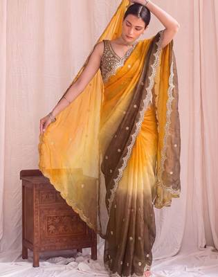 Multicolor ombre mirror work tissue designer saree 1