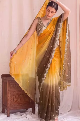 Multicolor ombre mirror work tissue designer saree