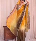 Multicolor ombre mirror work tissue designer saree