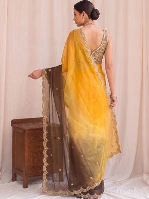 Multicolor ombre mirror work tissue designer saree 2