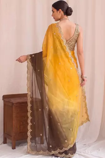 Multicolor ombre mirror work tissue designer saree