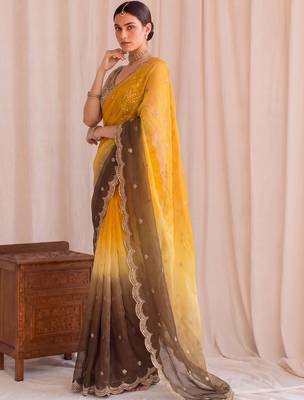 Multicolor ombre mirror work tissue designer saree 3
