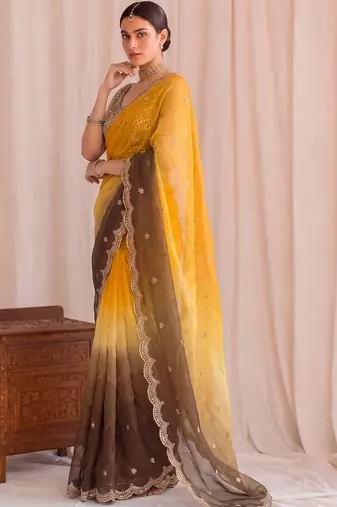 Multicolor ombre mirror work tissue designer saree