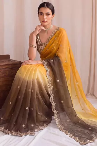 Multicolor ombre mirror work tissue designer saree