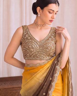 Multicolor ombre mirror work tissue designer saree 5