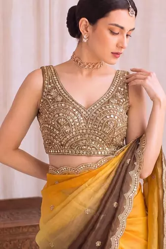 Multicolor ombre mirror work tissue designer saree