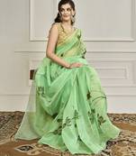 Green floral printed gotta patti saree