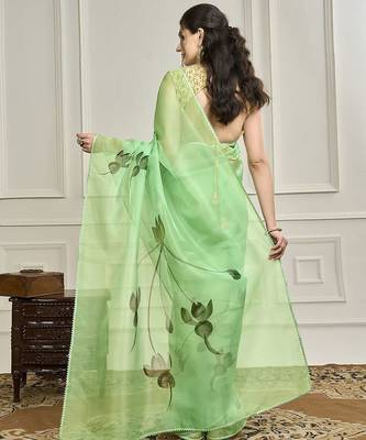 Green floral printed gotta patti saree 3