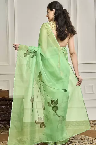 Green floral printed gotta patti saree