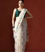 Cream woven design saree with blouse