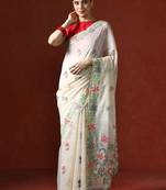 Cream woven design saree with blouse