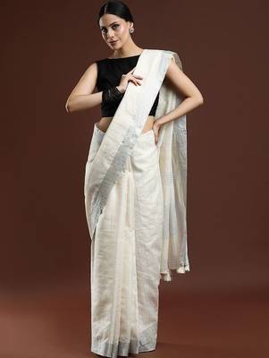 Cream woven design bhagalpuri sarees with blouse piece 1