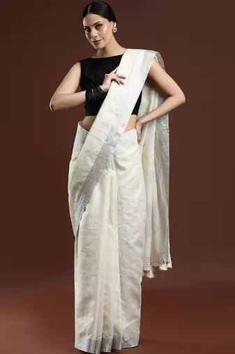 Cream woven design bhagalpuri sarees with blouse piece