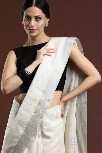 Cream woven design bhagalpuri sarees with blouse piece