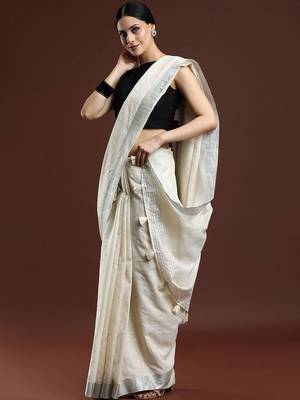 Cream woven design bhagalpuri sarees with blouse piece 3