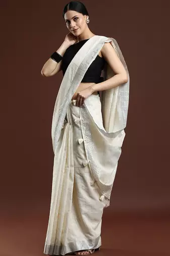 Cream woven design bhagalpuri sarees with blouse piece