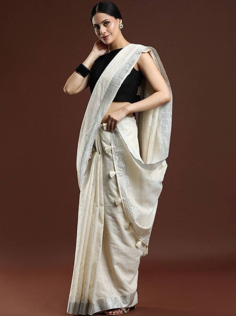 Cream woven design bhagalpuri sarees with blouse piece