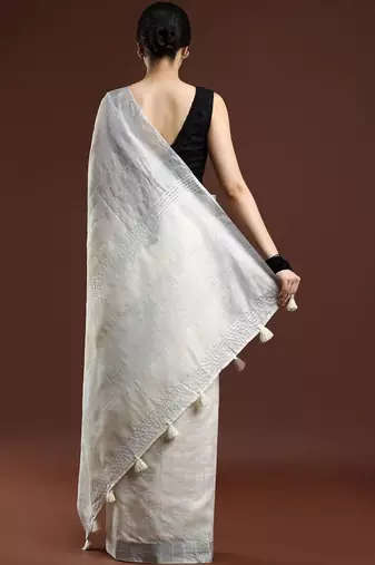 Cream woven design bhagalpuri sarees with blouse piece