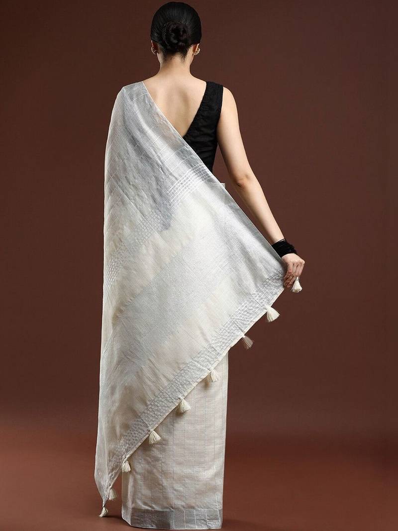 Cream woven design bhagalpuri sarees with blouse piece
