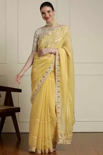 Yellow zari saree with blouse