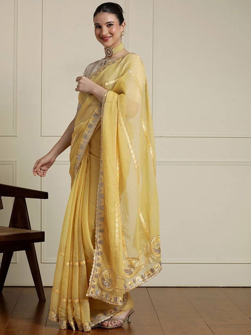 Yellow zari saree with blouse