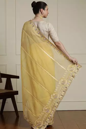 Yellow zari saree with blouse
