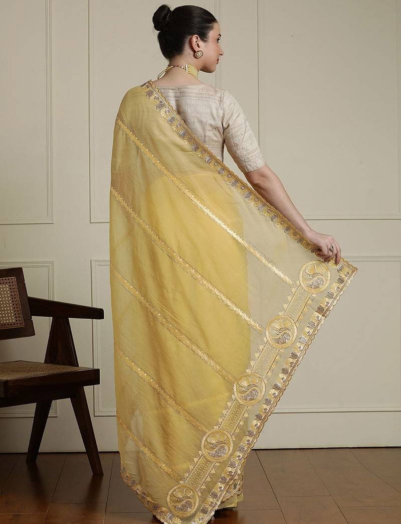 Yellow zari saree with blouse