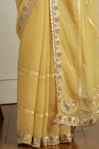 Yellow zari saree with blouse