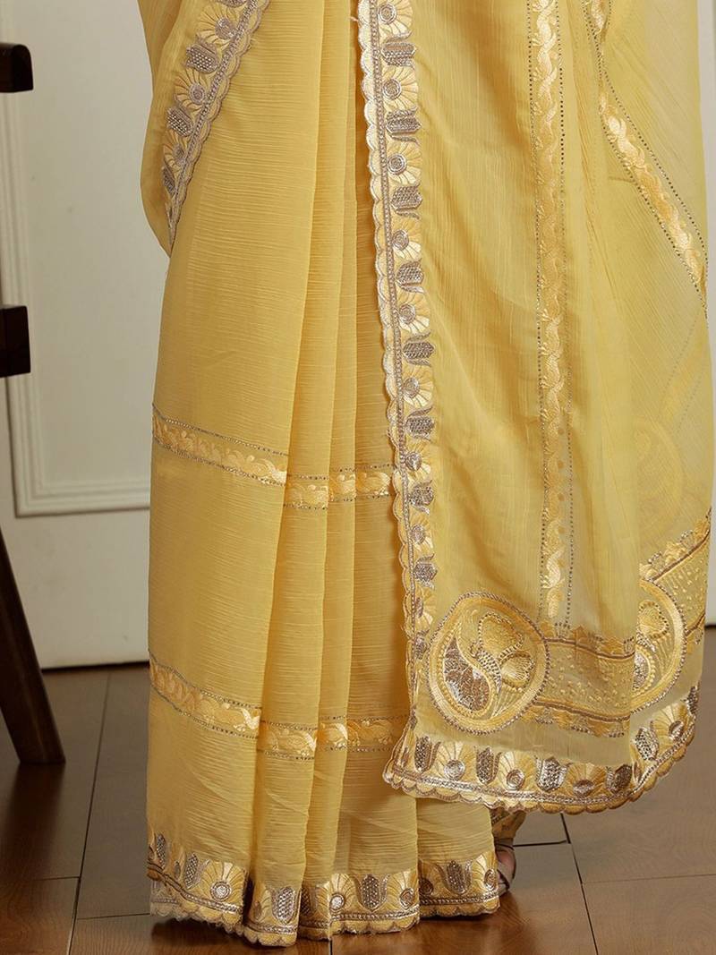 Yellow zari saree with blouse