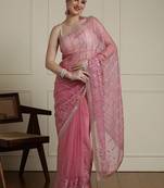 Pink ethnic motif woven design zari indian bridal saree