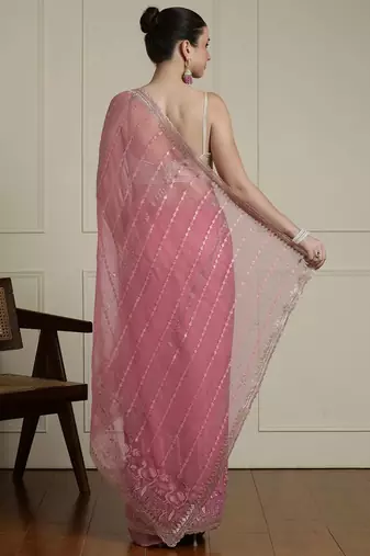 Pink ethnic motif woven design zari indian bridal saree