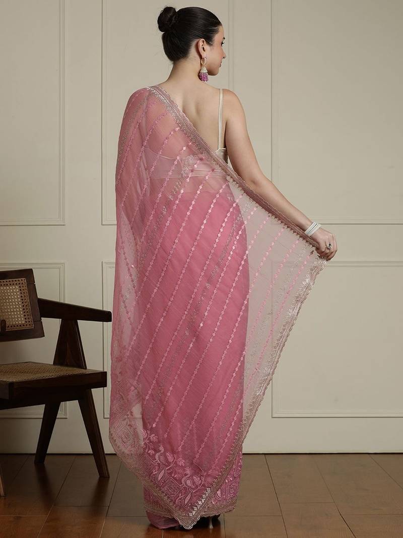 Pink ethnic motif woven design zari indian bridal saree