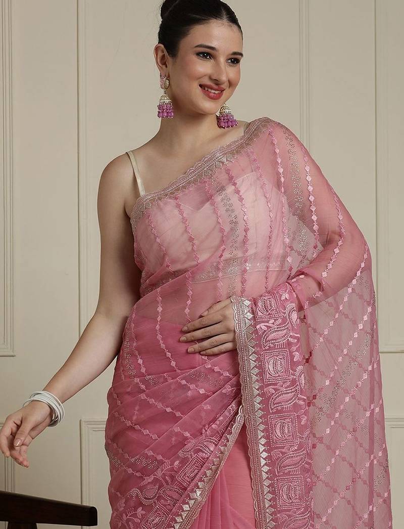 Pink ethnic motif woven design zari indian bridal saree