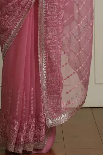 Pink ethnic motif woven design zari indian bridal saree