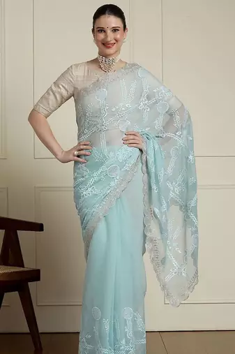 Blue woven design saree with blouse
