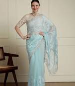 Blue woven design saree with blouse