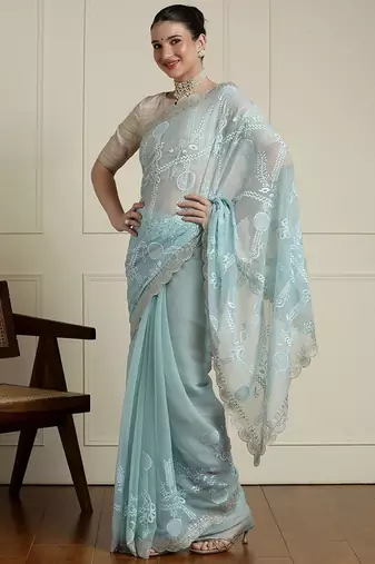 Blue woven design saree with blouse
