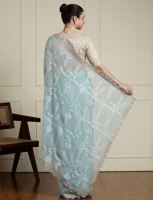 Blue woven design saree with blouse 3