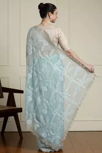 Blue woven design saree with blouse