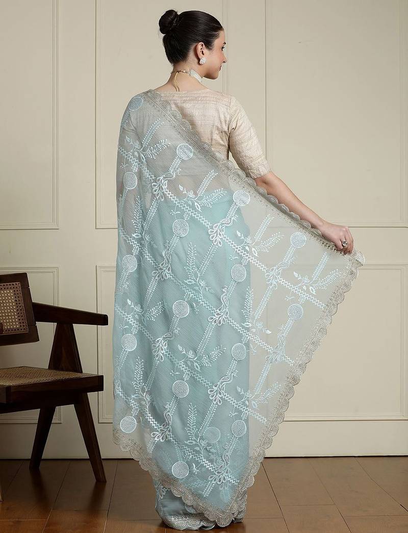Blue woven design saree with blouse