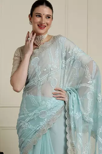Blue woven design saree with blouse