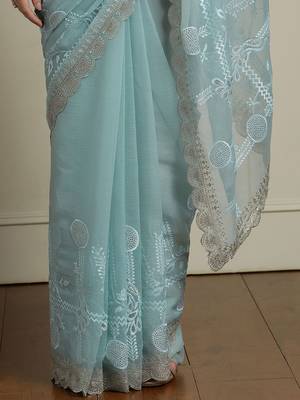 Blue woven design saree with blouse 5