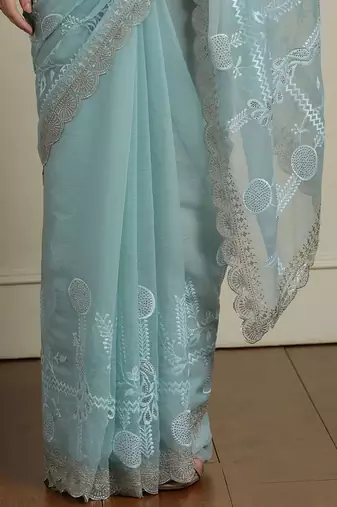 Blue woven design saree with blouse