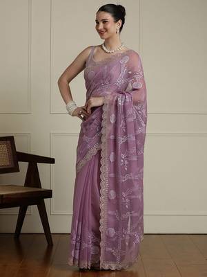 Purple ethnic motifs embroidered saree 2