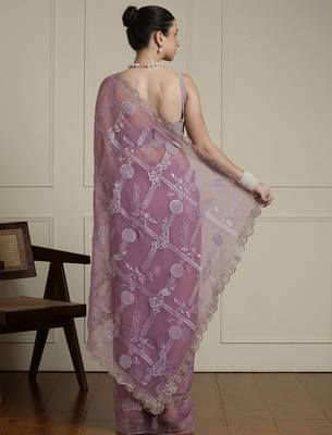Purple ethnic motifs embroidered saree 3
