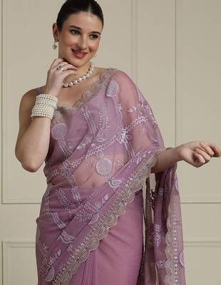 Purple ethnic motifs embroidered saree 4