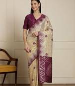Cream geometric woven design zari paithani saree