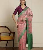 Pink woven design paithani saree