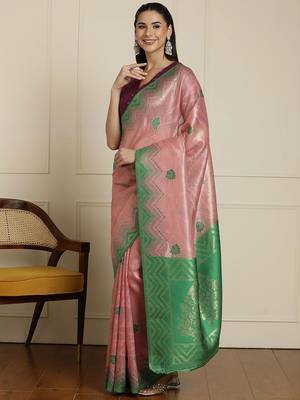 Pink woven design paithani saree 2